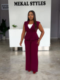 Burgundy 4pcs Pant/Skirt Suit