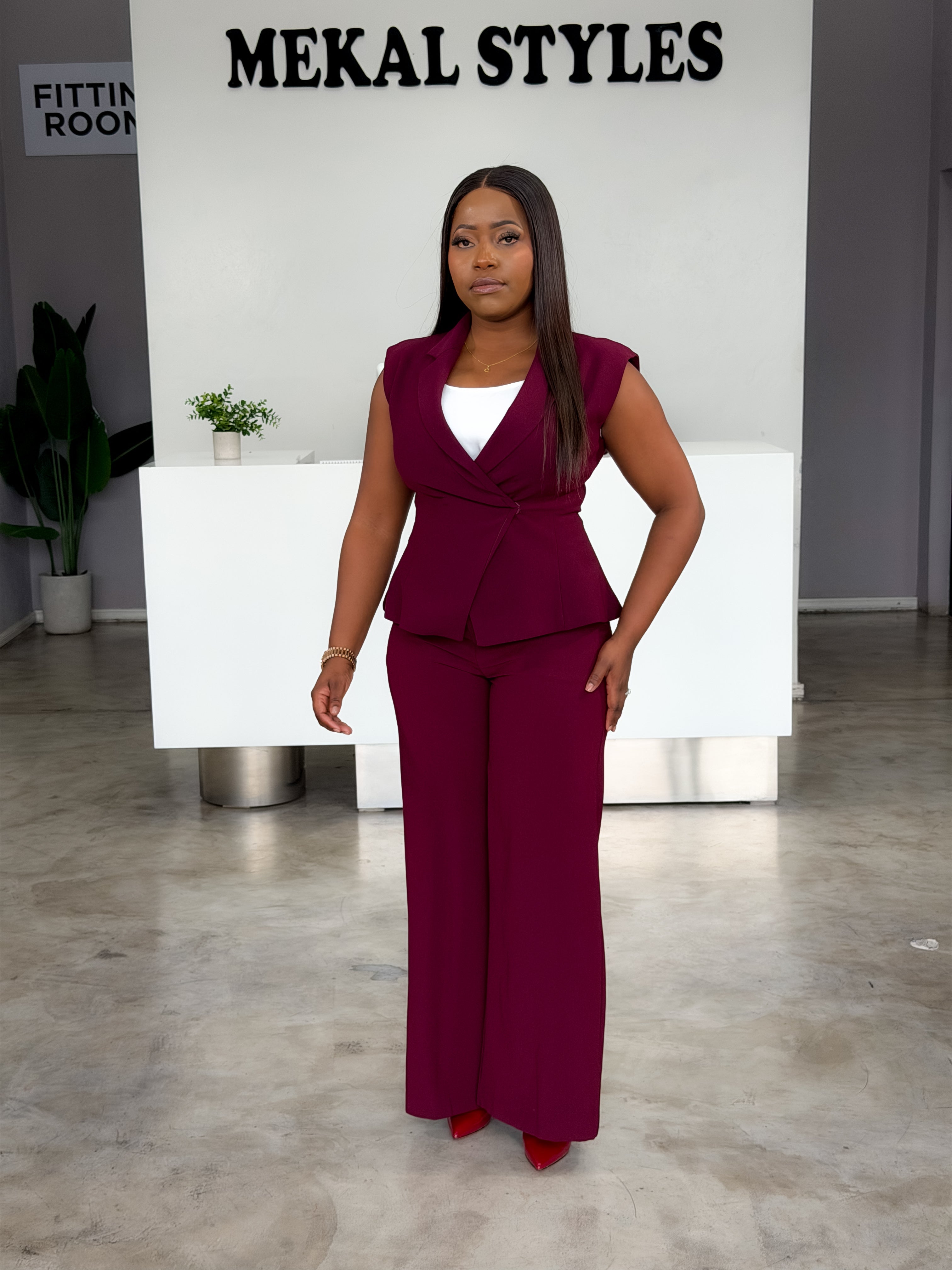 Burgundy 4pcs Pant/Skirt Suit
