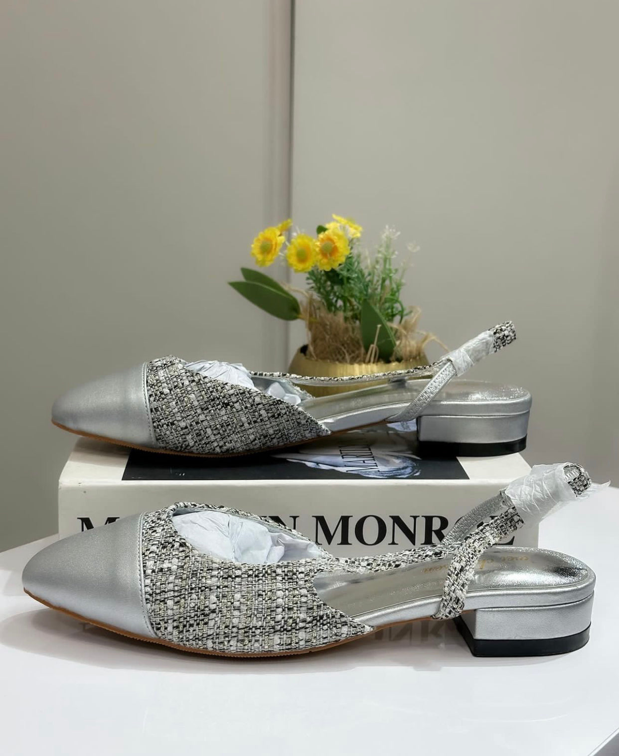 Tweed Silver Sandals