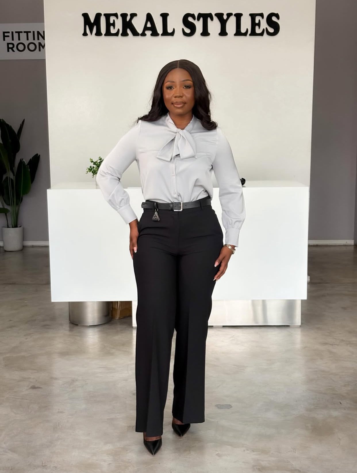 Grey Front Knot Blouse