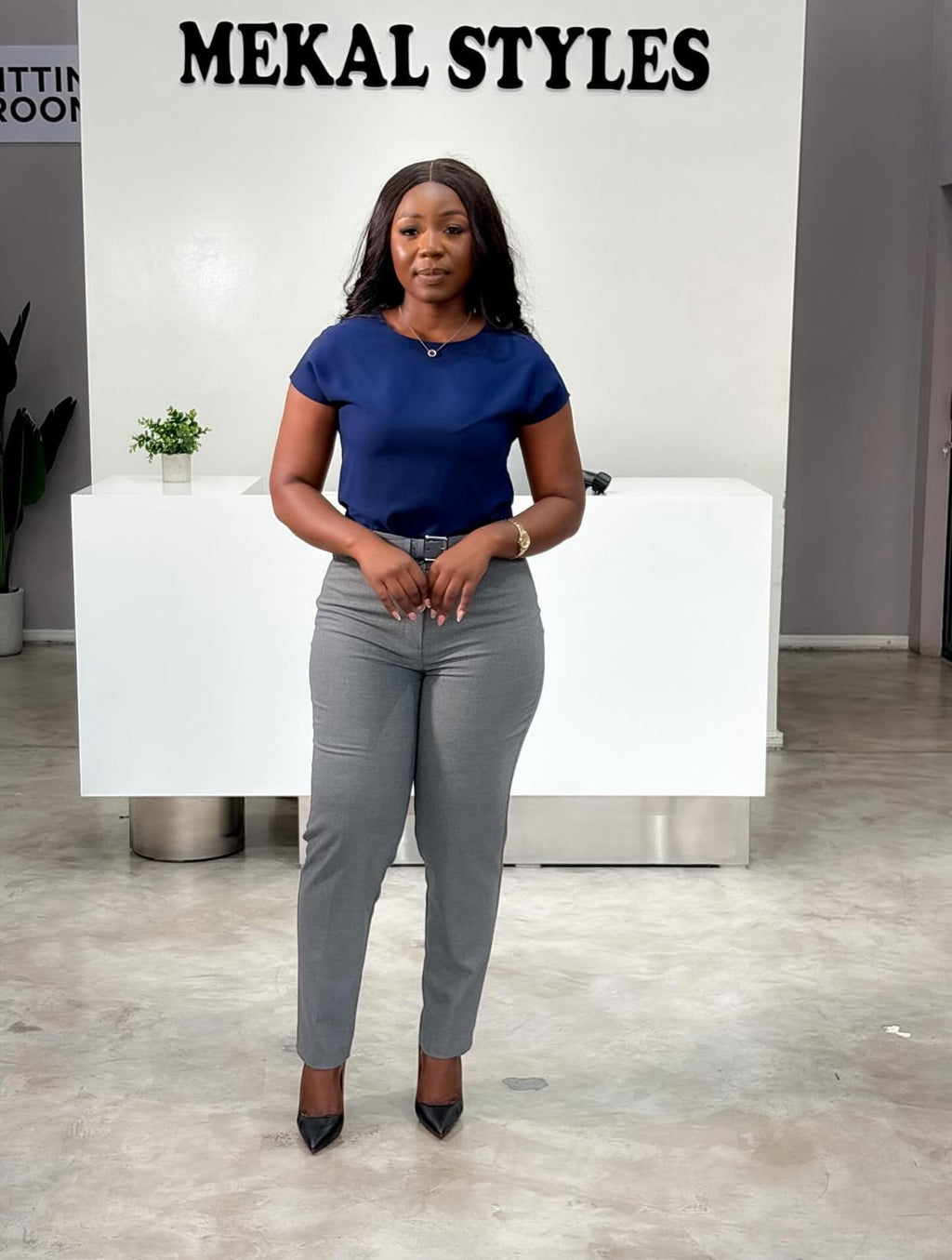 Navy Chiffon Blouse