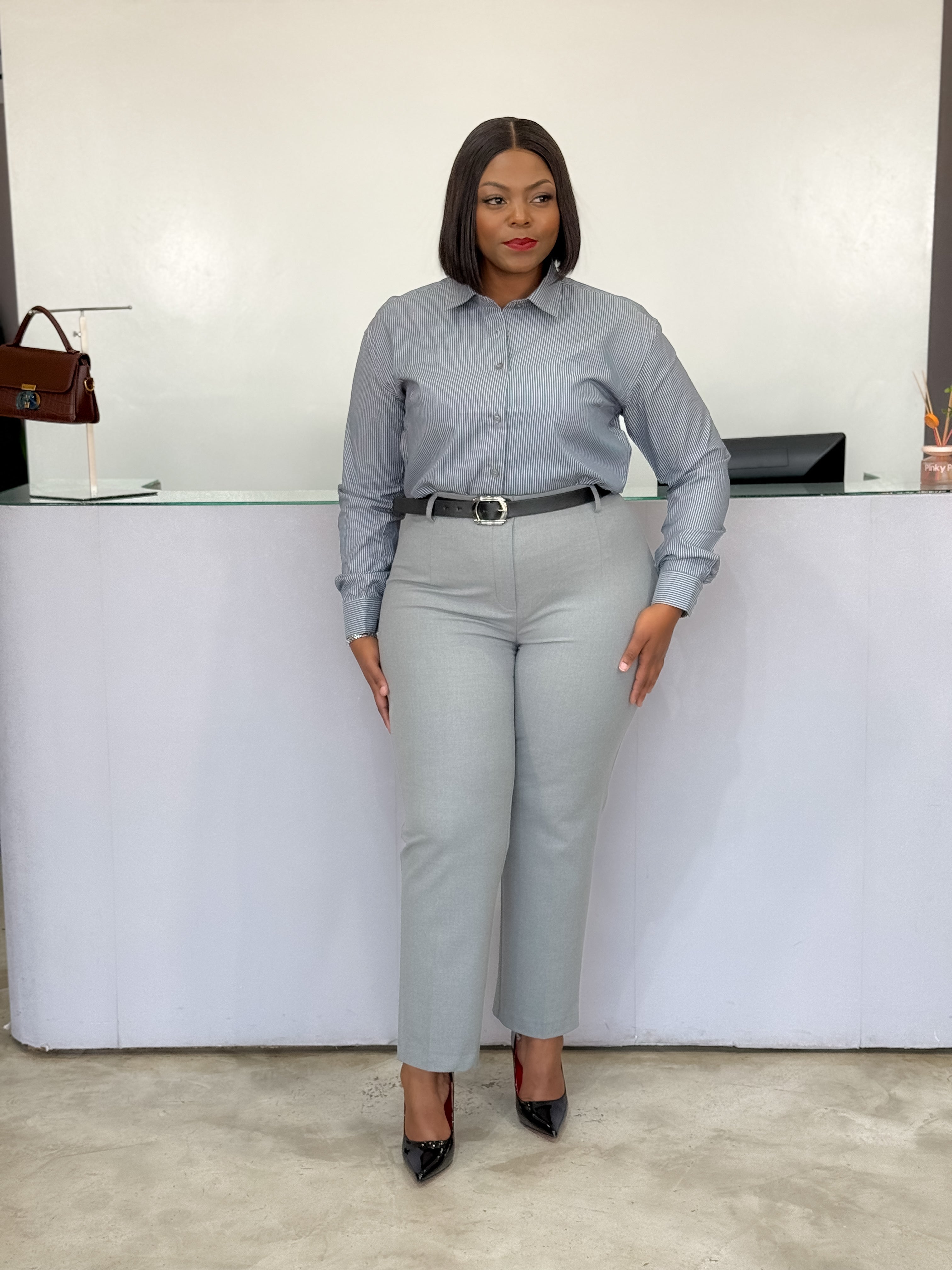 Grey Belted Cigarette Pants