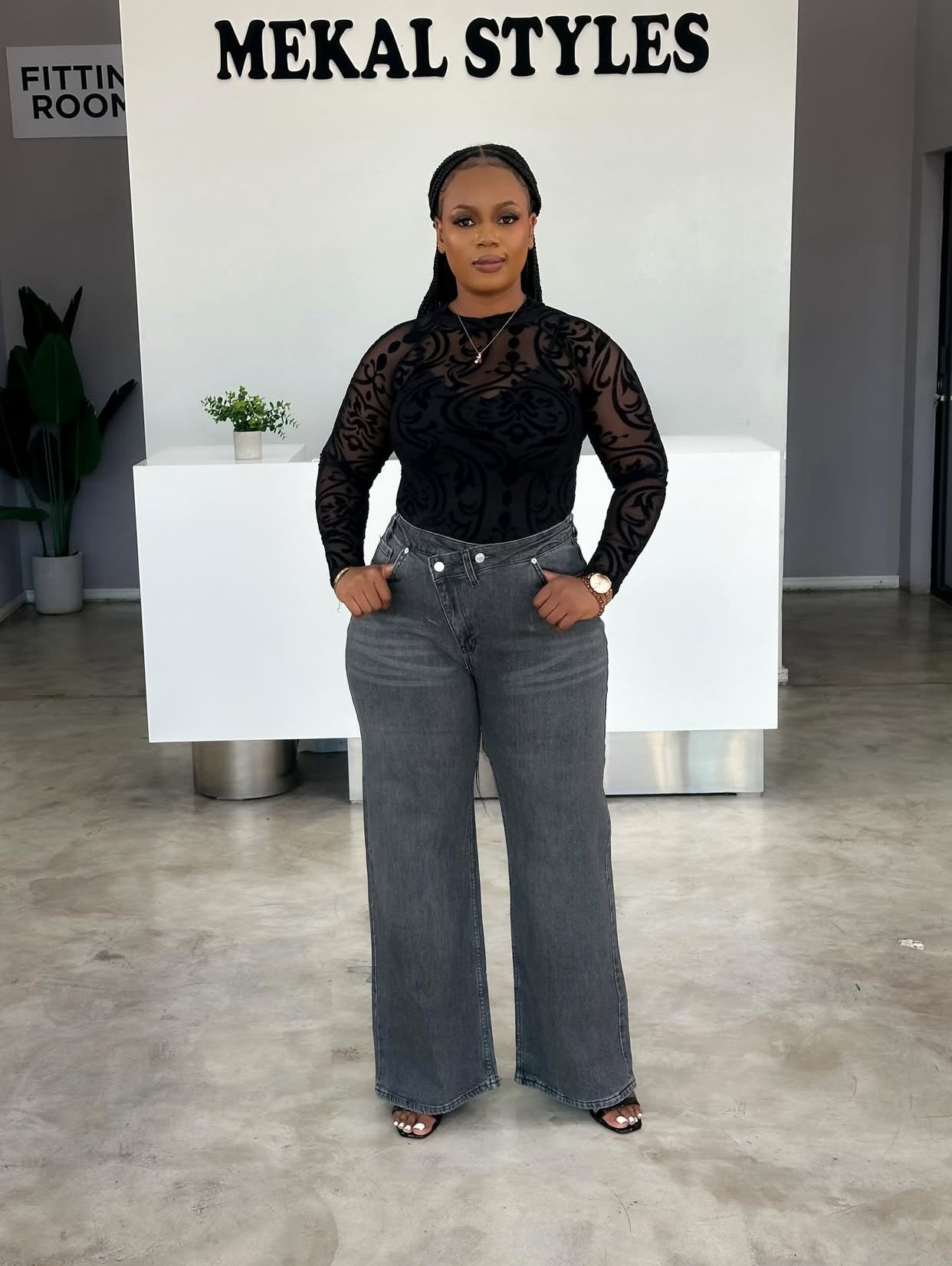 Grey Cross Straight Jeans