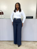Navy Poly Straight Pants
