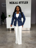 Navy stripped Blazer Mismatch Pant Suit