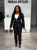 Black Waist Belted Pant Suit