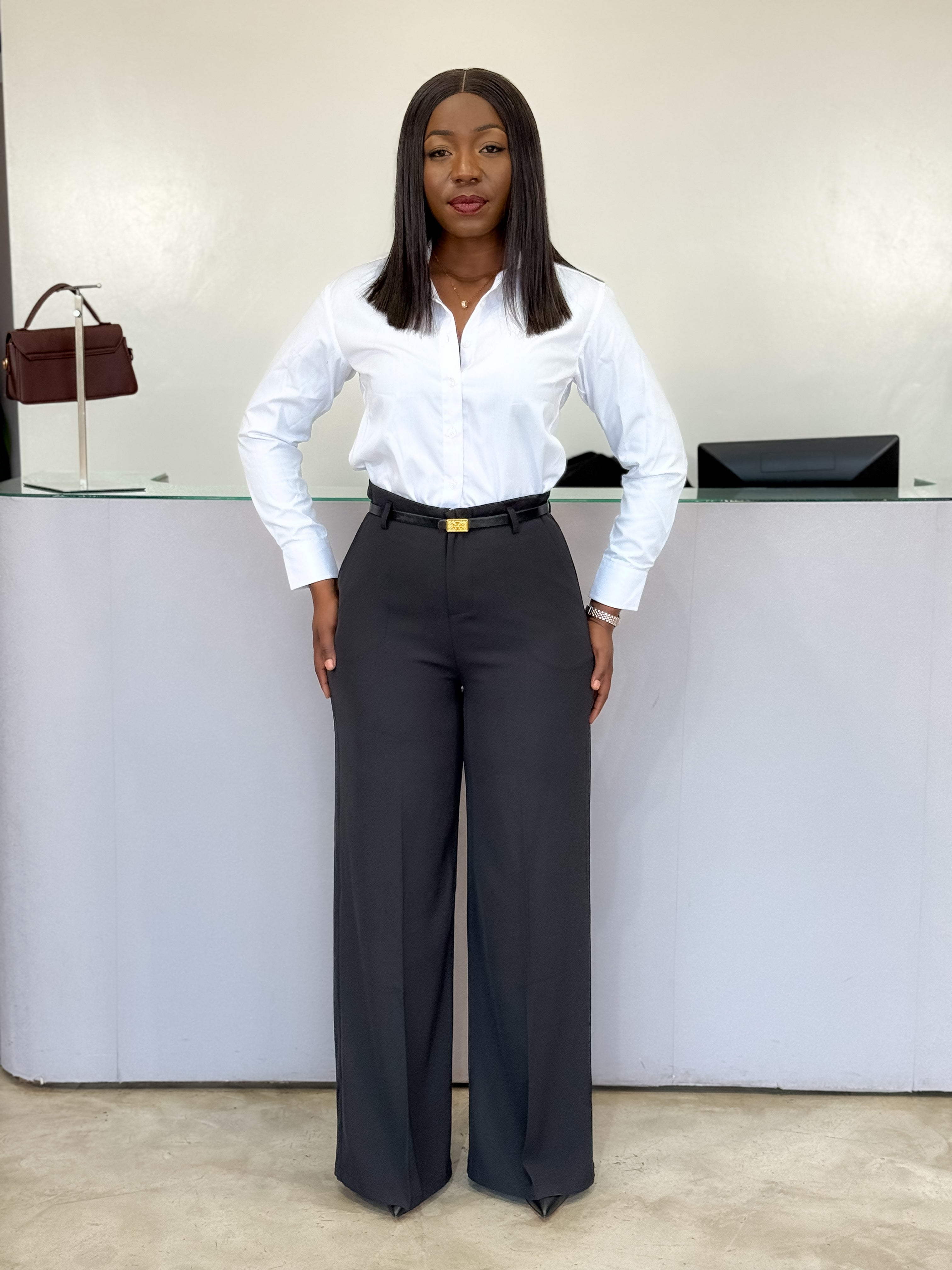 Black Poly Straight Pants