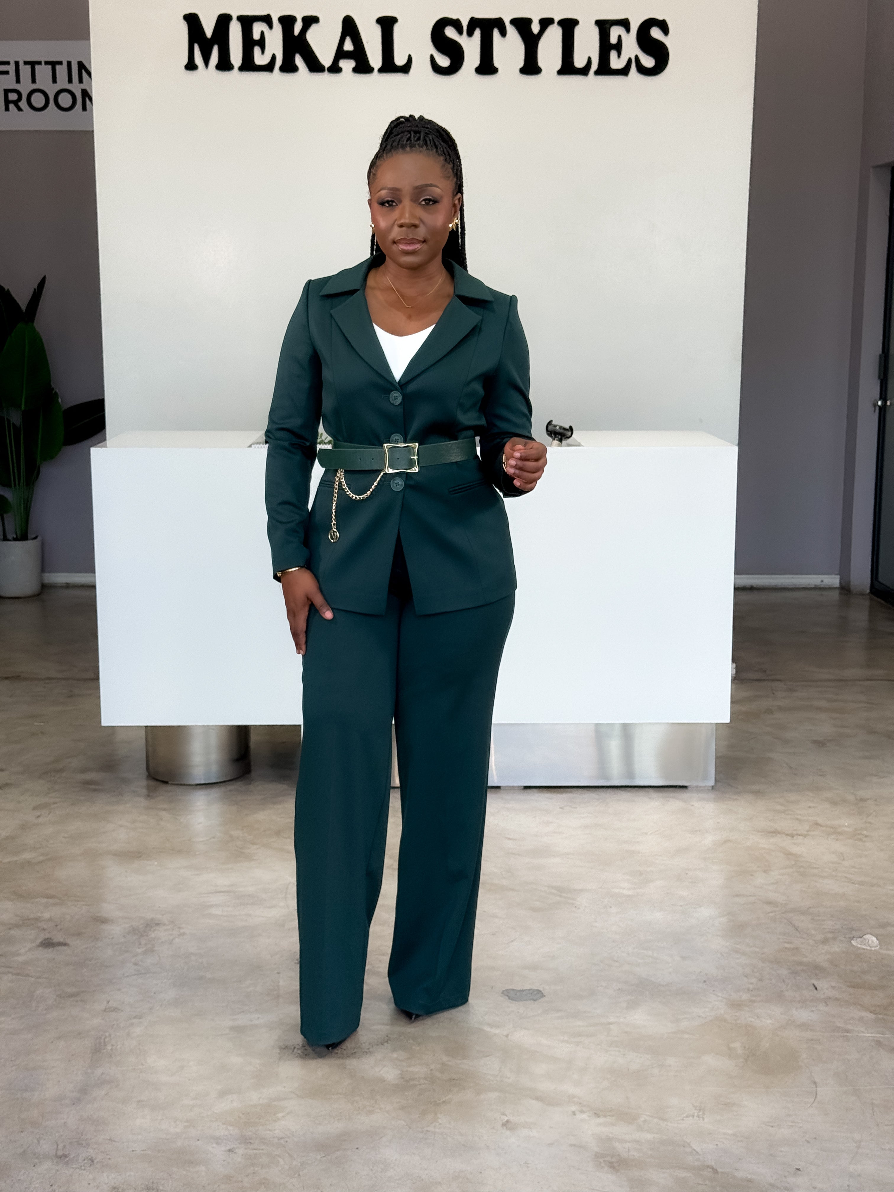 Emerald Green Belted Pant Suit