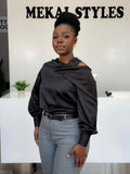 Black Shoulder Cut-Out Blouse