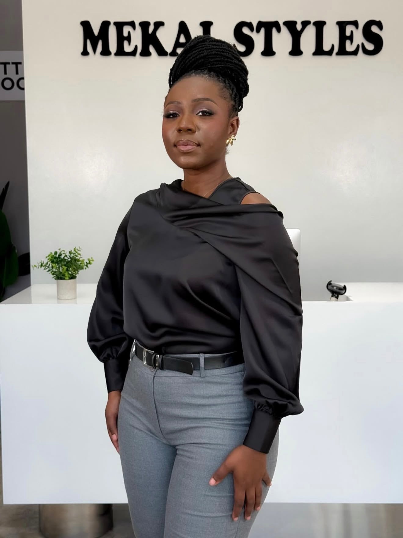 Black Shoulder Cut-Out Blouse