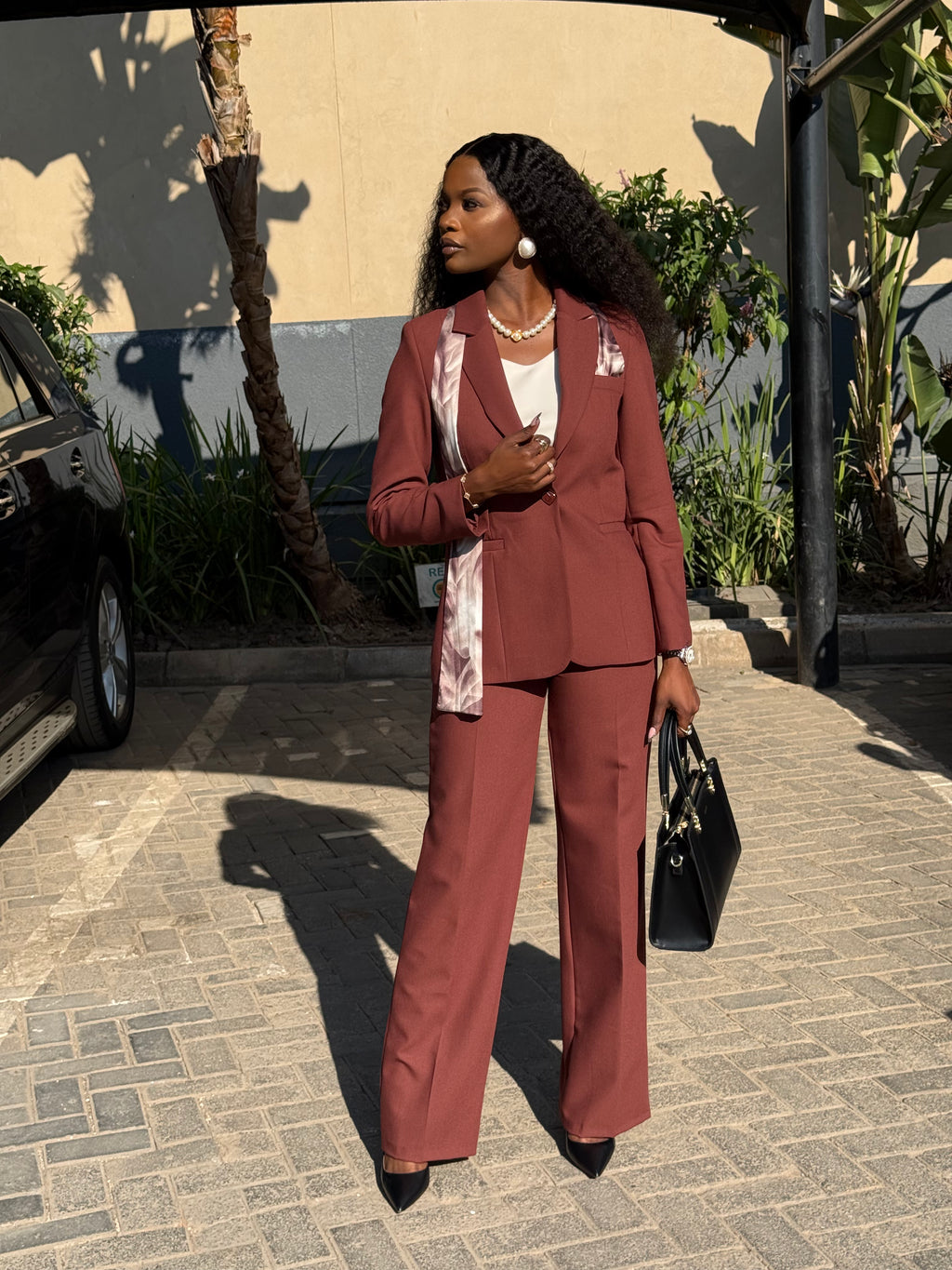 Brick Red Straight Pant Suit