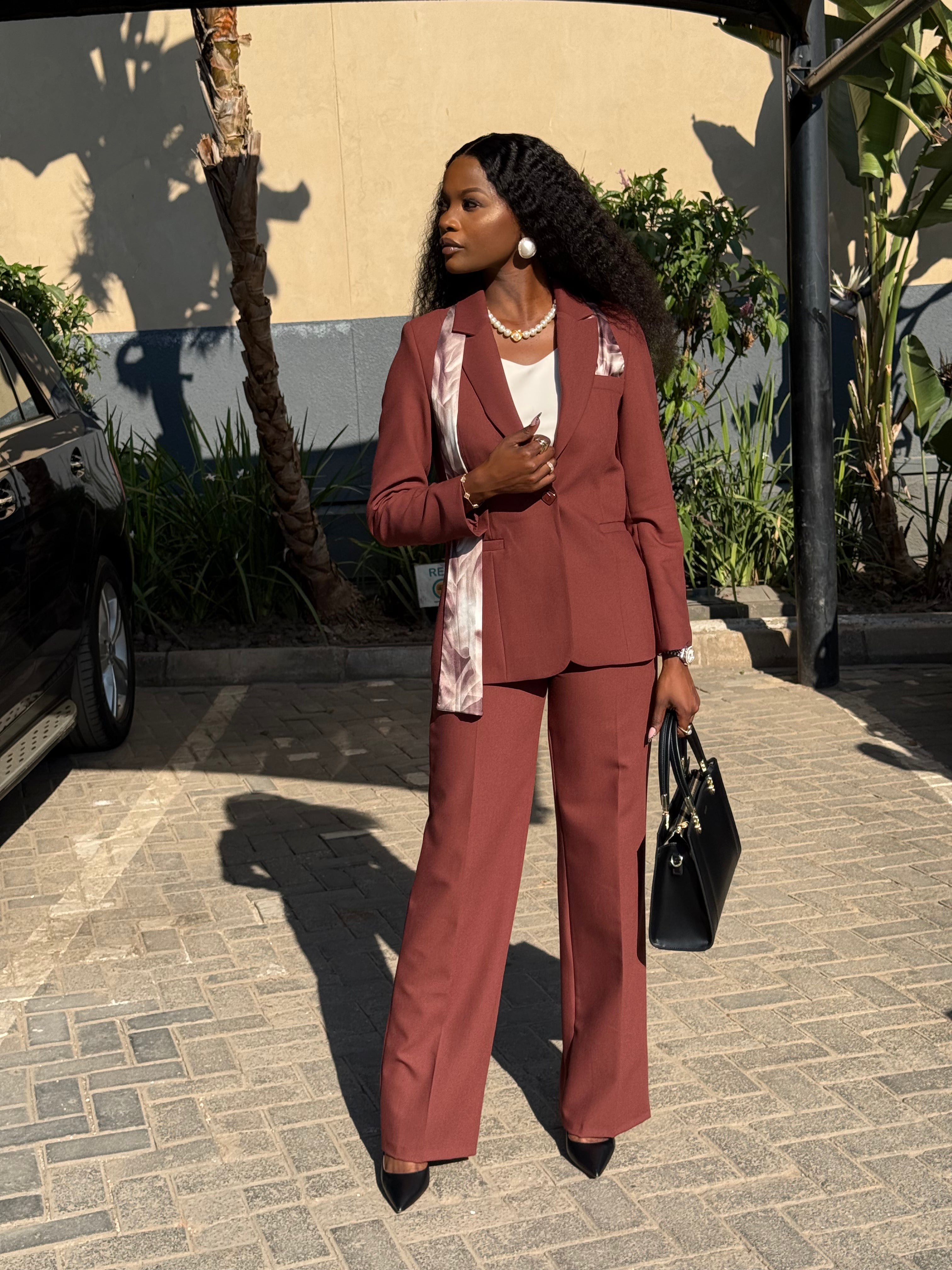 Brick Red Straight Pant Suit