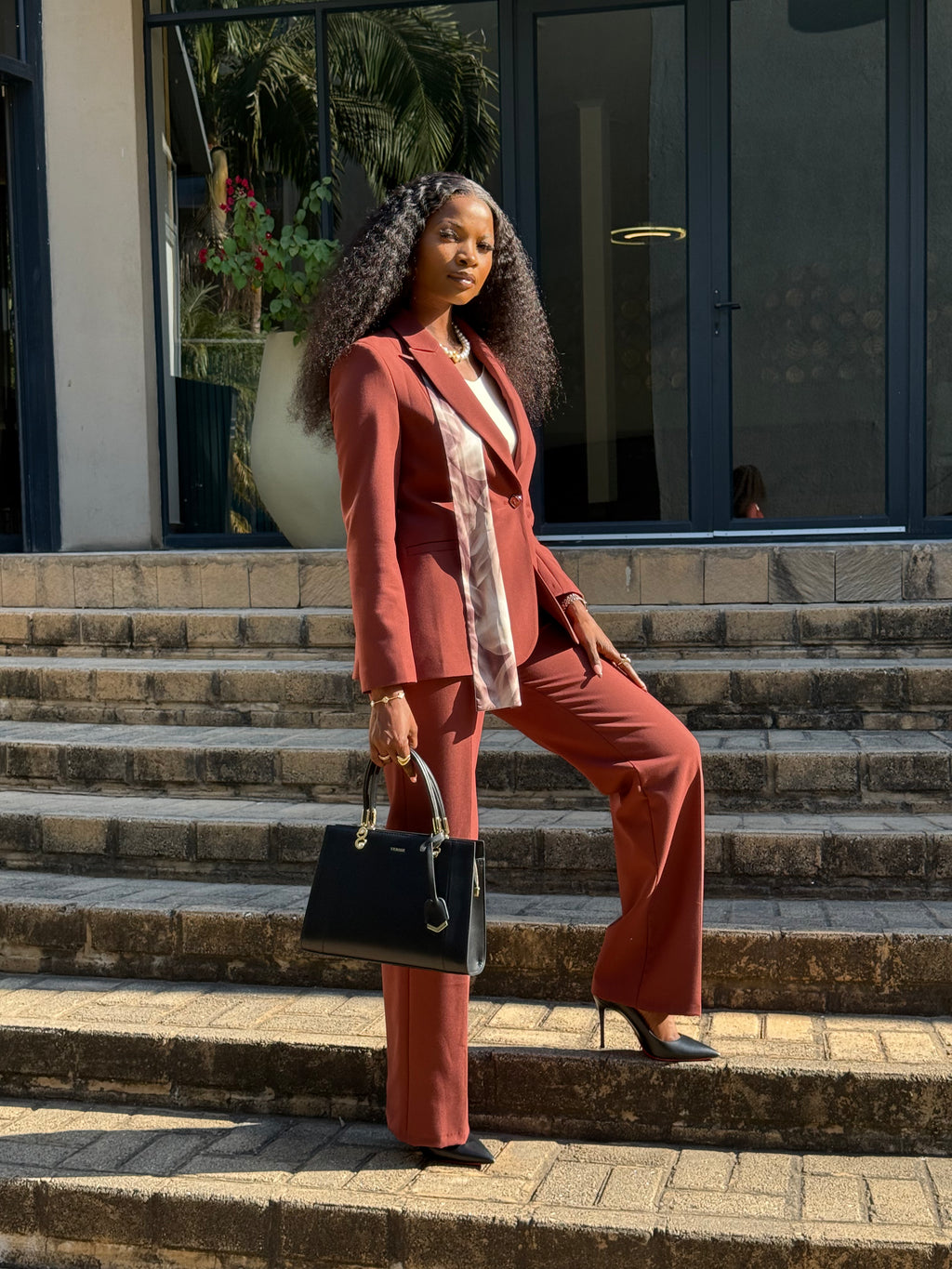 Brick Red Straight Pant Suit