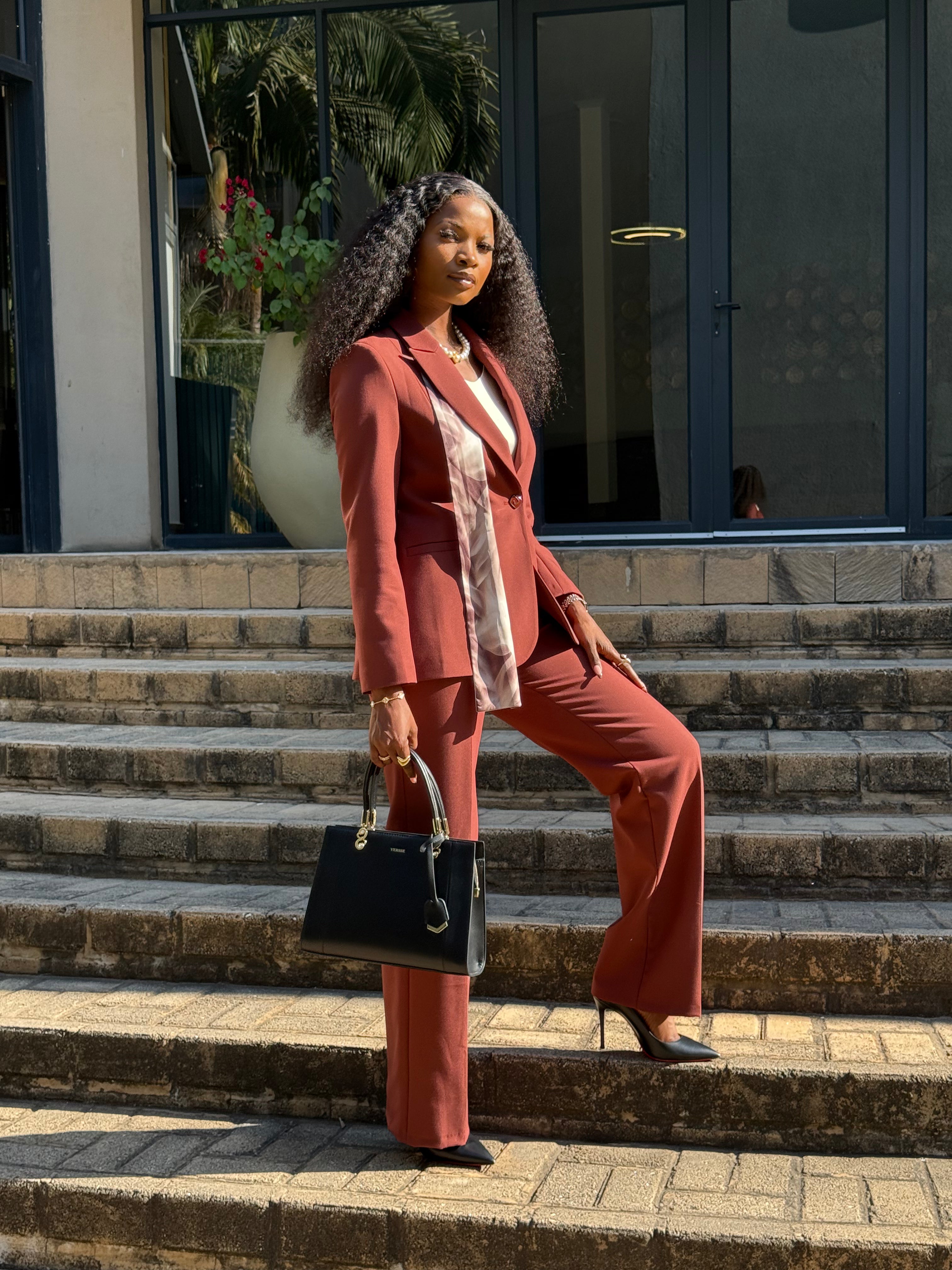 Brick Red Straight Pant Suit