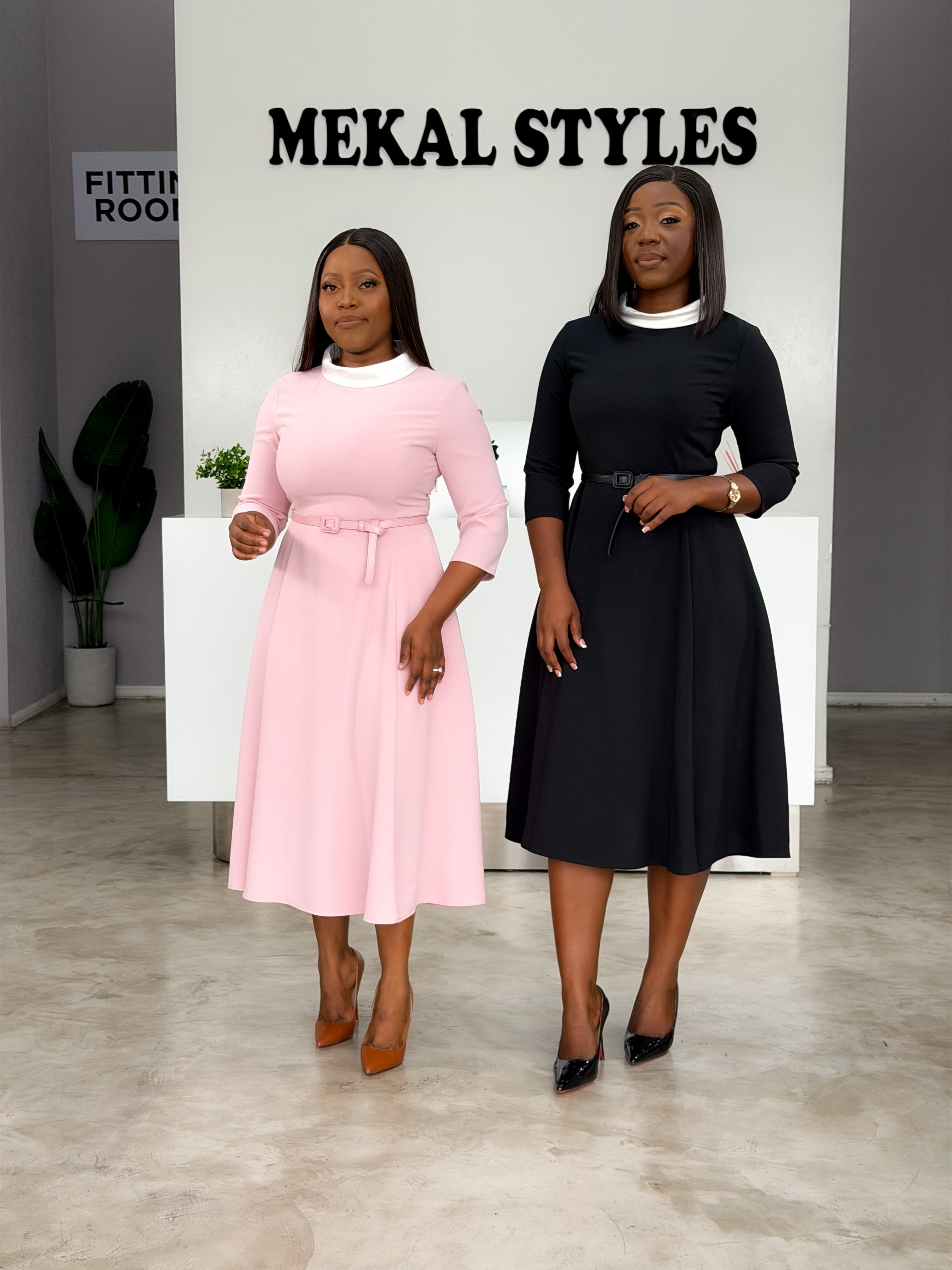 Collar Silk Belted Dress
