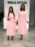 Pink Side Pleat Dresses