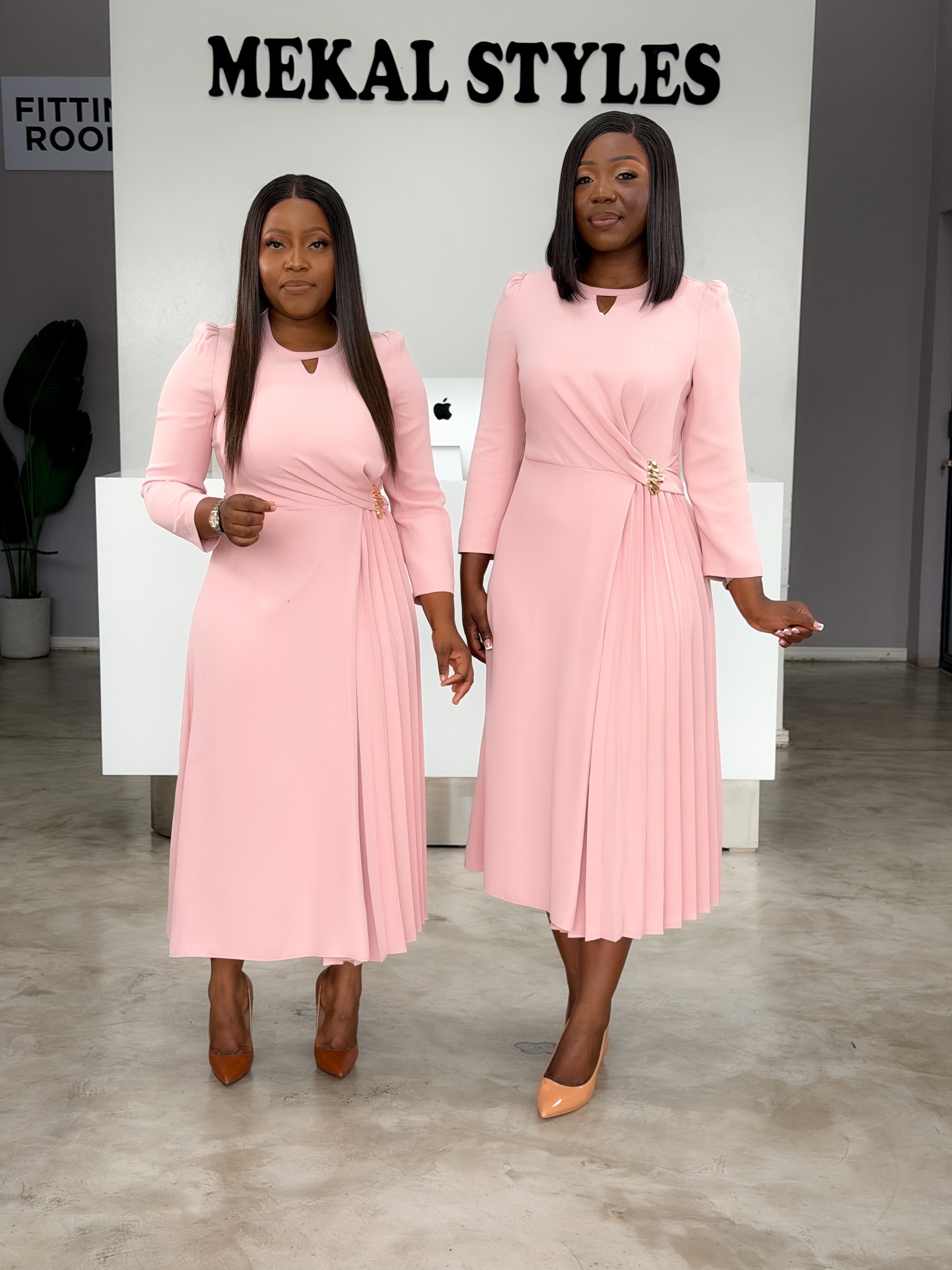 Pink Side Pleat Dresses