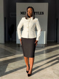 White-Black Long Sleeve Skirt Suit