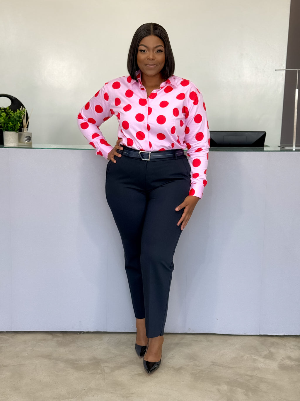 Pink Dotted Smart Shirt