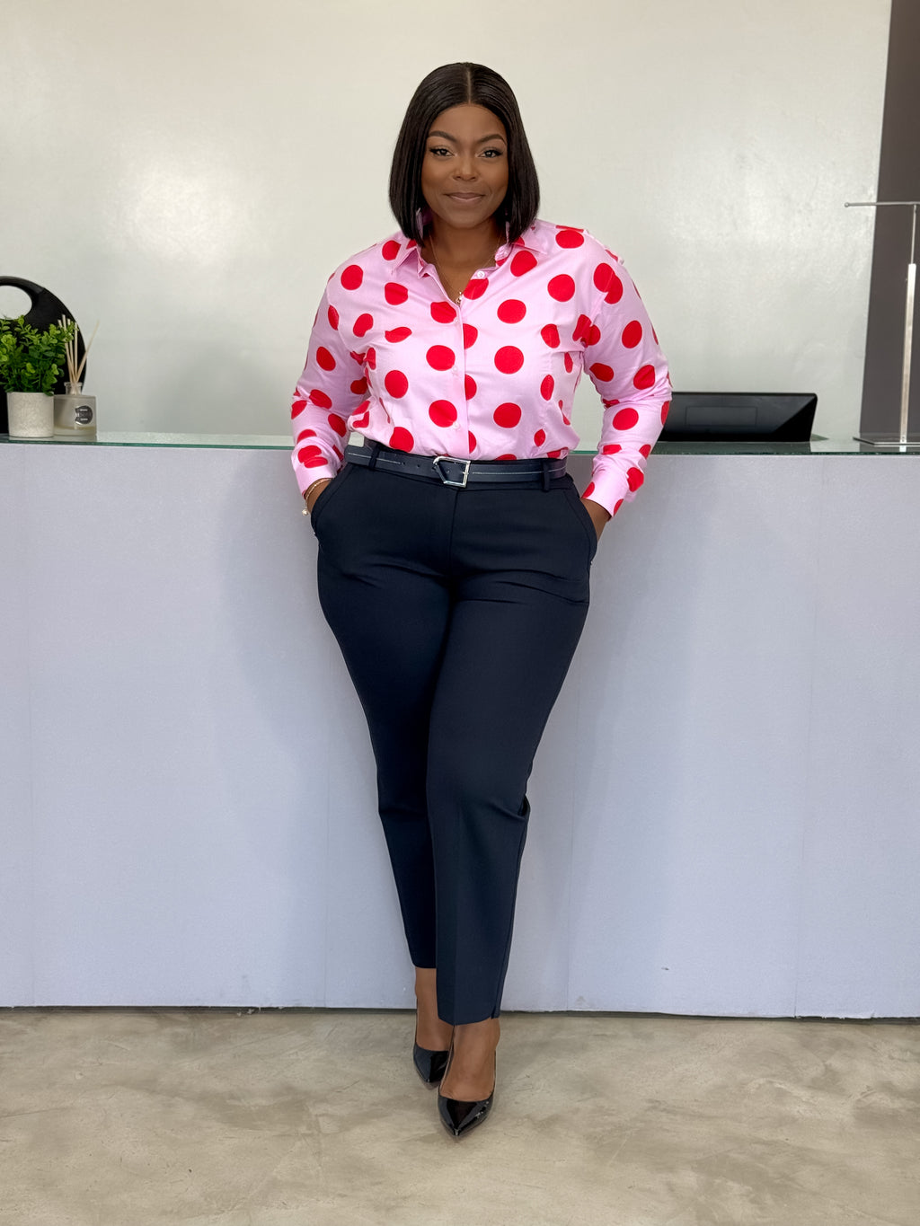 Pink Dotted Smart Shirt