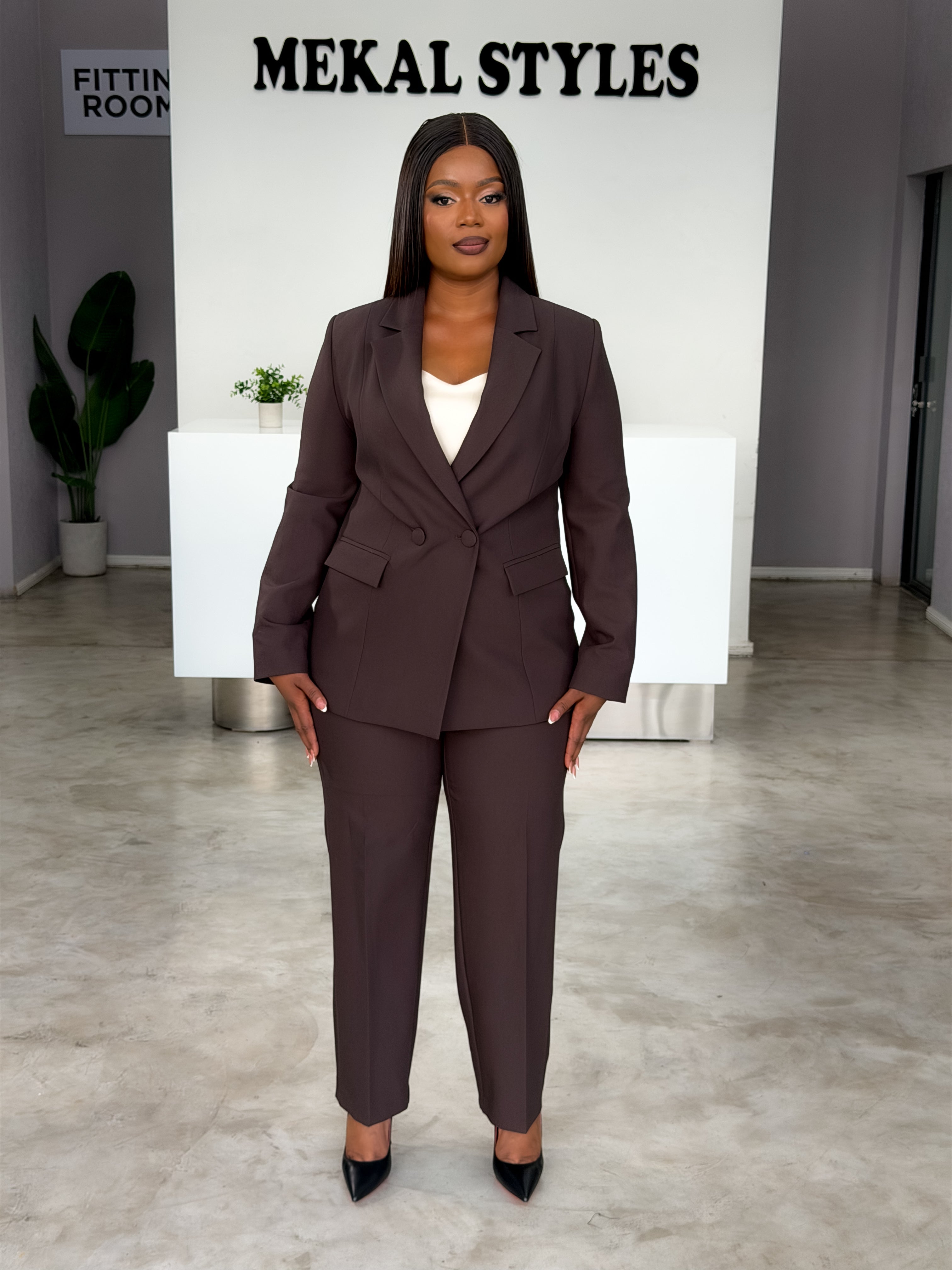 Mahogany Double Breasted Pant Suit.