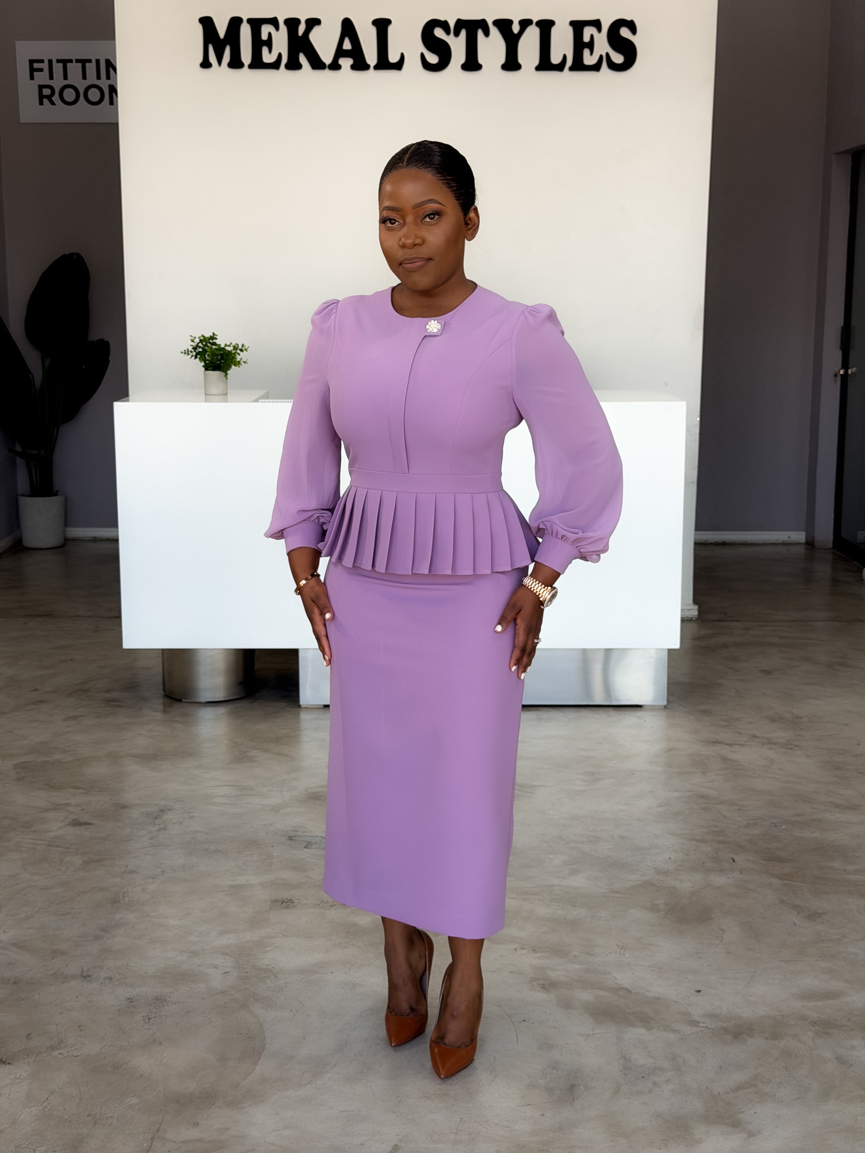 Lilac Waist Pleat Dress