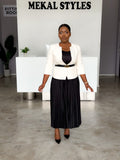 Cream Blazer Bottom Pleat Skirt Suit