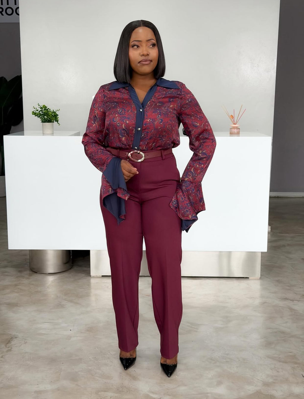 Maroon-Navy Chic Blouse