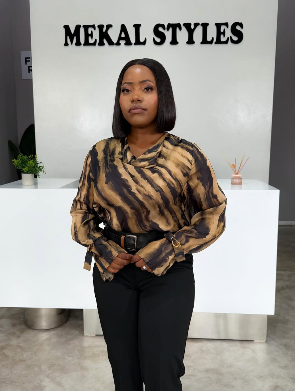 Nude-Black Print Blouse