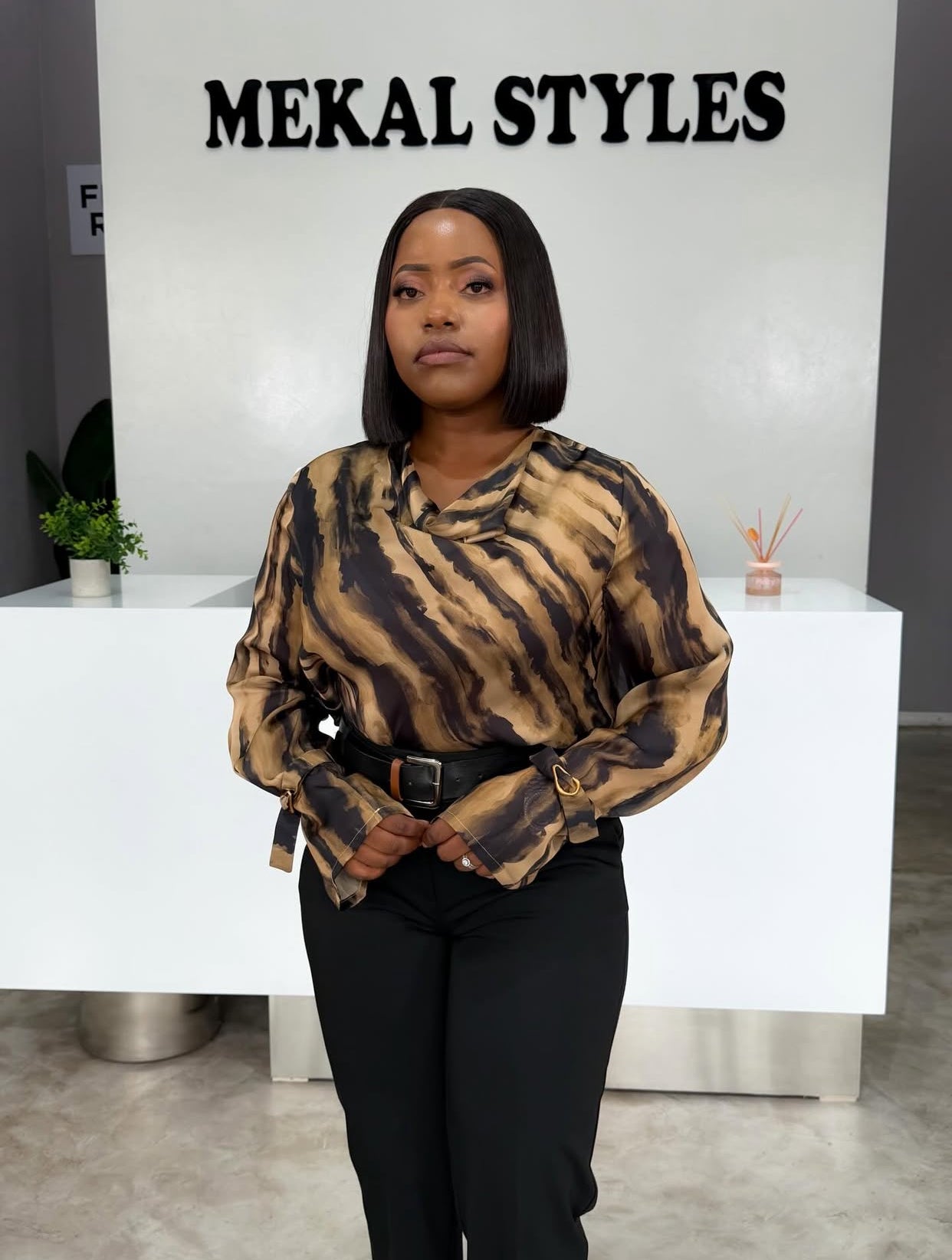 Nude-Black Print Blouse