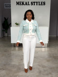 Mint Tweed Cream Blazer Pant Suit