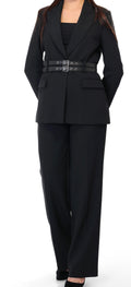 Belted Blazer Straight Pant Suit