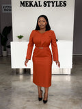 Burnt Orange Belted Dress