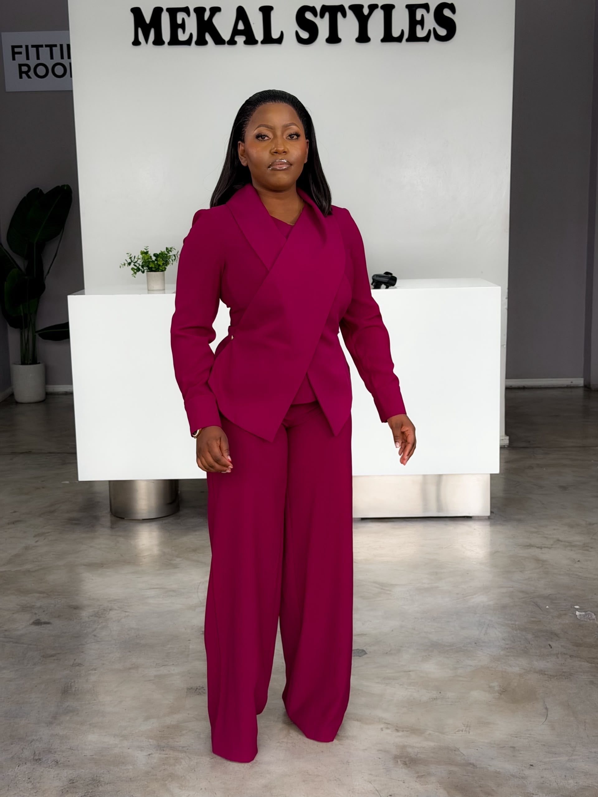 Magenta Chic Straight Pant Suit