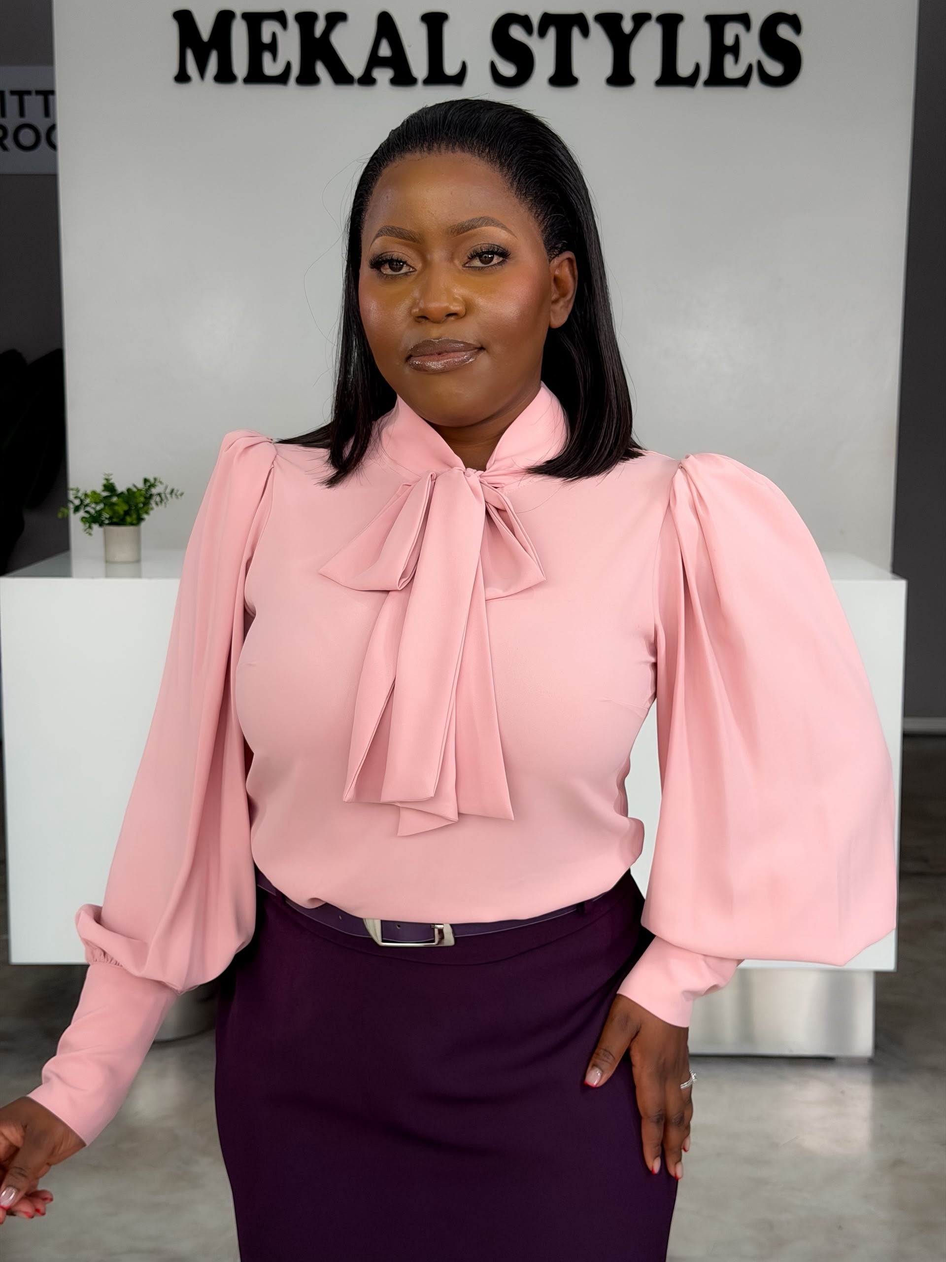 Powder Front Knot Blouse